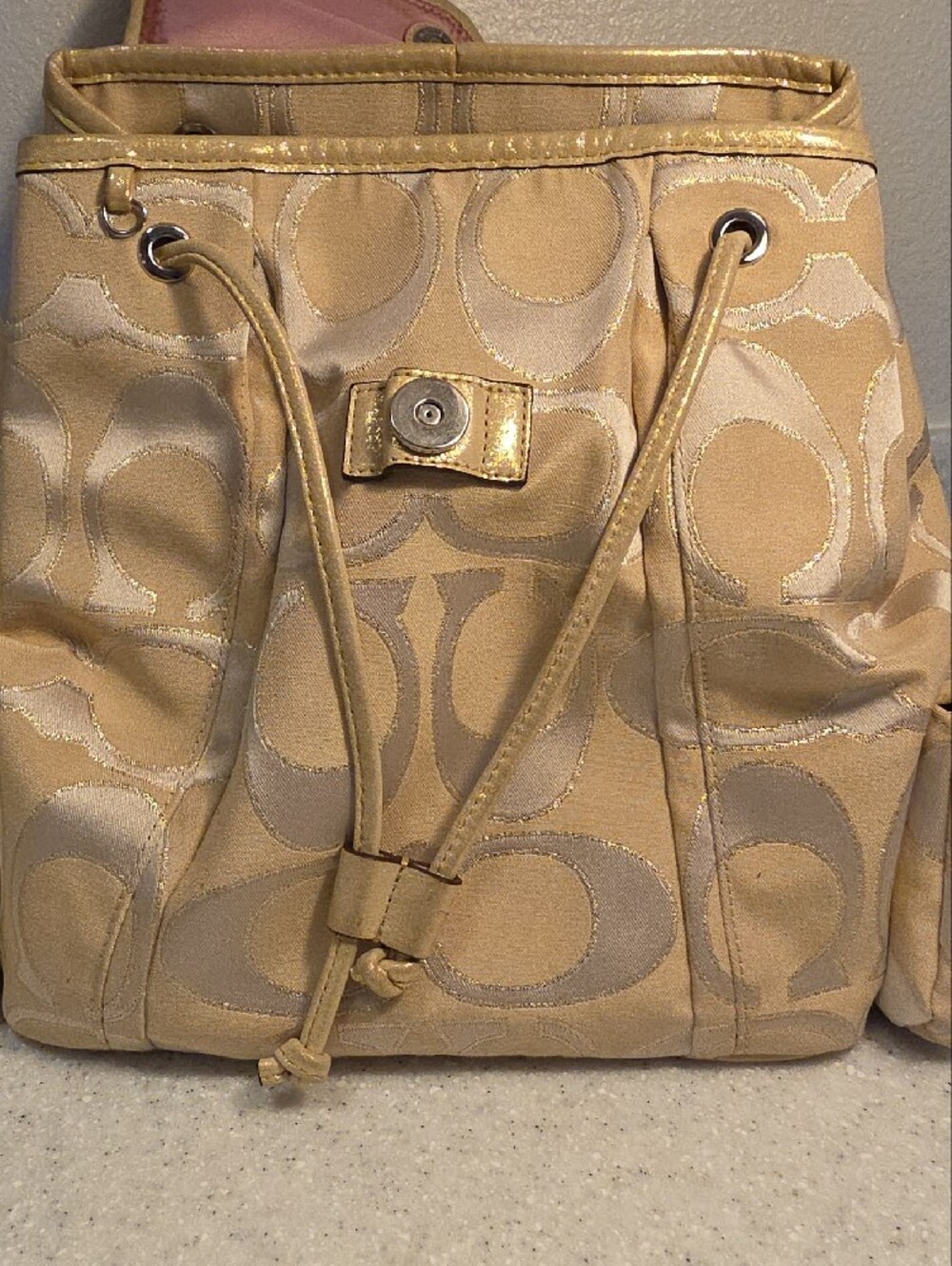 COACH POPPY SIGNATURE SATEEN LUREX BACKPACK - Picture 8 of 16